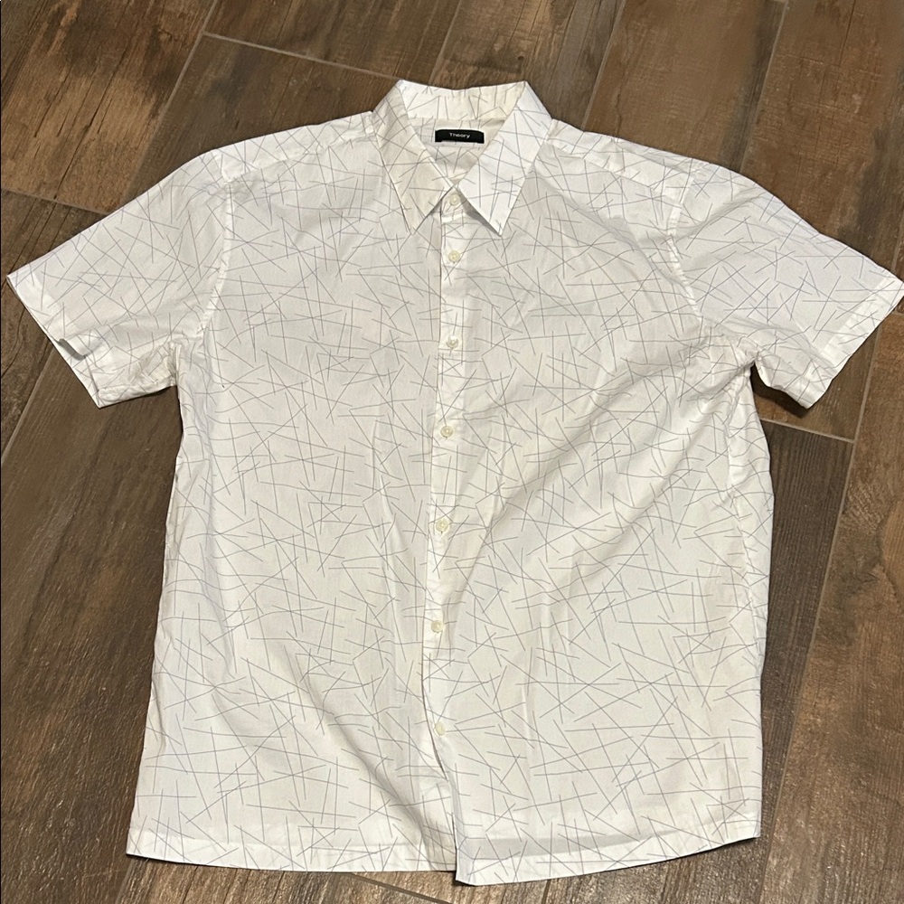 Men's Short-Sleeve Button-Up Theory Shirt - with Subtle Line Print